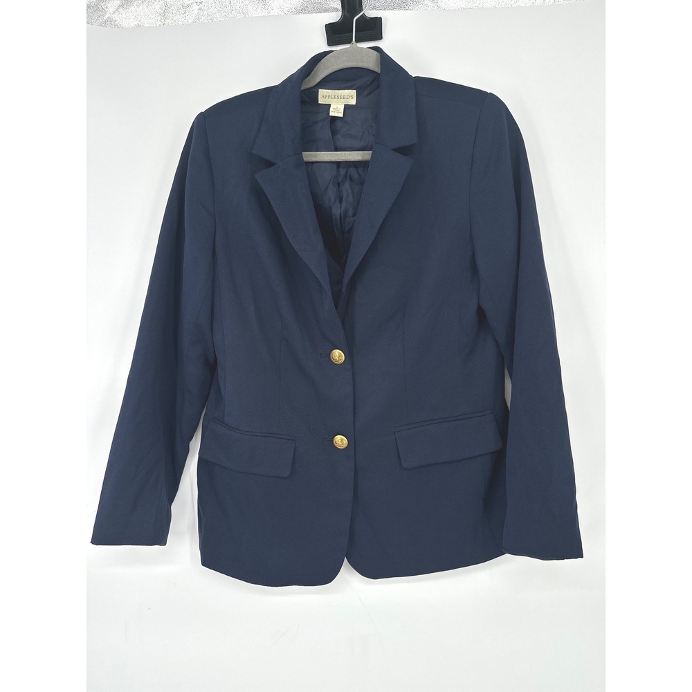Appleseeds Blazer Women 8 Navy Gold Button Preppy Career Jacket Old Money Office